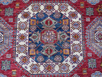 Kazak Tribal & Geometric hand-knotted wool rug in Red & Ivory, 8'1" x 9'8" — SKU O021249 (view 8)
