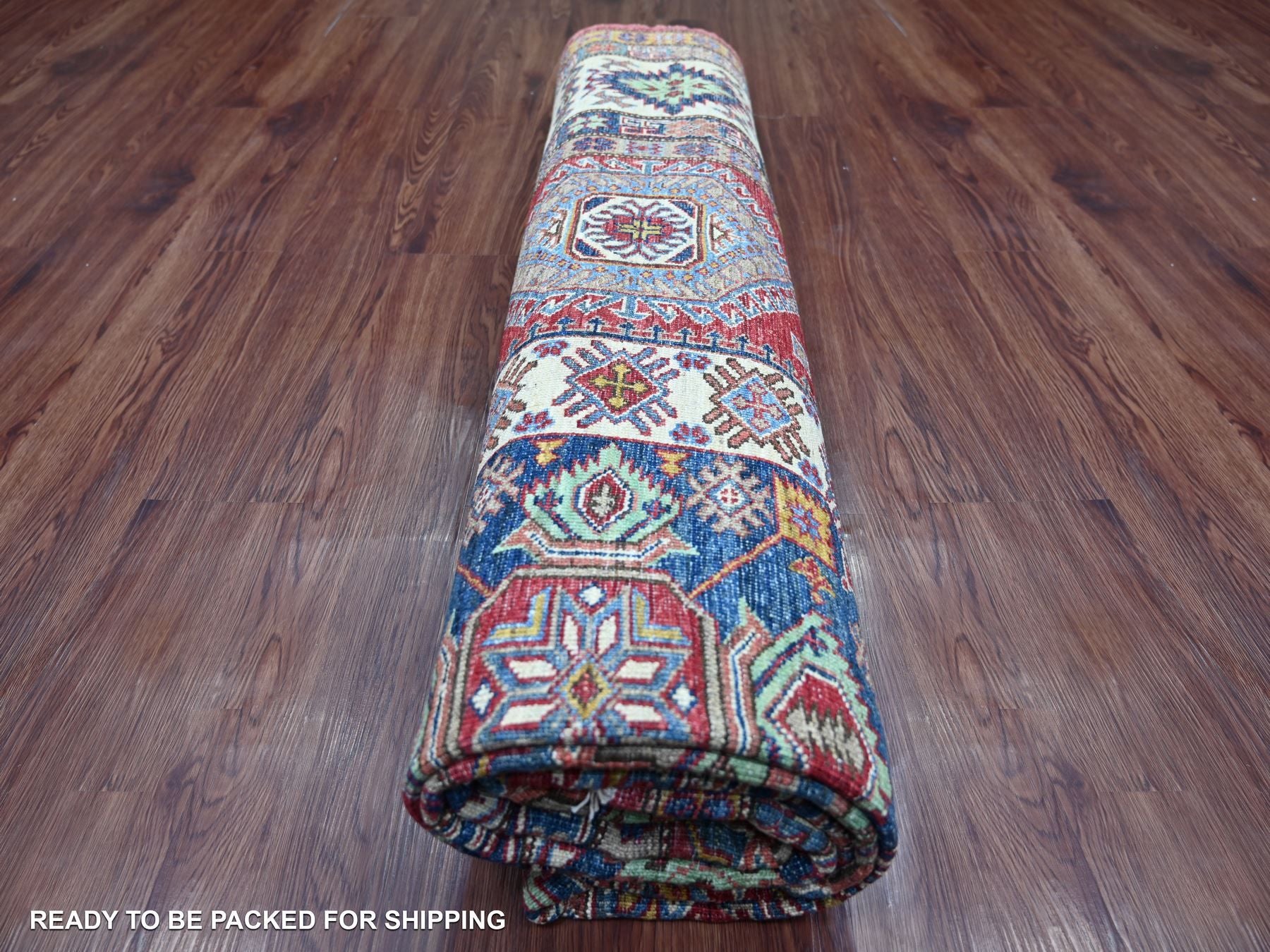 Kazak Tribal & Geometric hand-knotted wool rug in Red & Ivory, 8'1" x 9'8" — SKU O021249 (view 9)