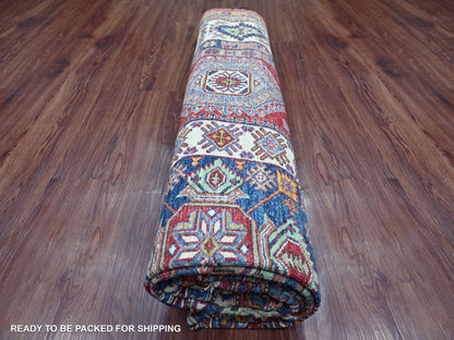Kazak Tribal & Geometric hand-knotted wool rug in Red & Ivory, 8'1" x 9'8" — SKU O021249 (view 9)