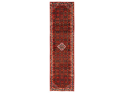 Tribal & Geometric hand-knotted wool runner in Red & Ivory, 2'8" x 9'7" — SKU O02124