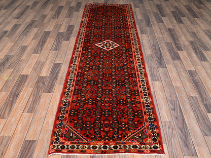 Tribal & Geometric hand-knotted wool runner in Red & Ivory, 2'8" x 9'7" — SKU O02124 (view 2)