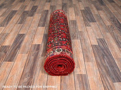 Red 2'8" x 9'7" Tribal & Geometric Hand knotted Wool Rug - Sku: O02124