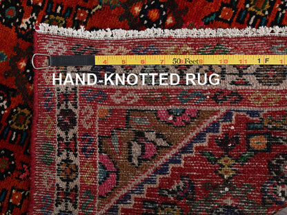 Tribal & Geometric hand-knotted wool runner in Red & Ivory, 2'8" x 9'7" — SKU O02124 (view 7)