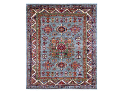 Kazak Tribal & Geometric hand-knotted wool rug in Gray & Ivory, 8' x 9'7" — SKU O021250