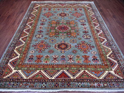 Kazak Tribal & Geometric hand-knotted wool rug in Gray & Ivory, 8' x 9'7" — SKU O021250 (view 2)
