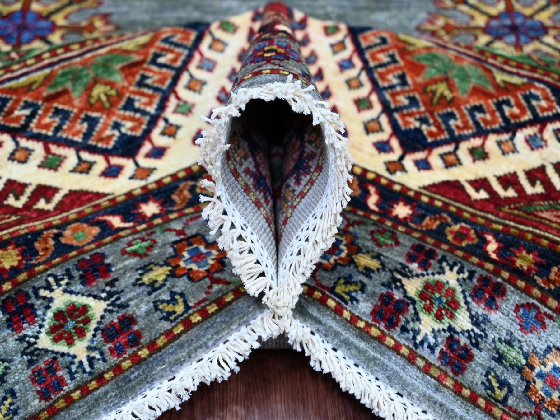 Kazak Tribal & Geometric hand-knotted wool rug in Gray & Ivory, 8' x 9'7" — SKU O021250 (view 5)