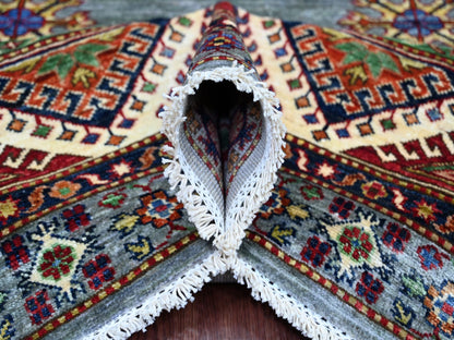Kazak Tribal & Geometric hand-knotted wool rug in Gray & Ivory, 8' x 9'7" — SKU O021250 (view 5)