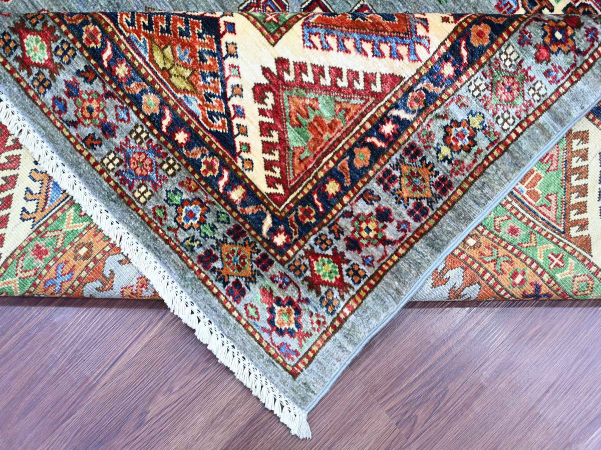 Kazak Tribal & Geometric hand-knotted wool rug in Gray & Ivory, 8' x 9'7" — SKU O021250 (view 6)