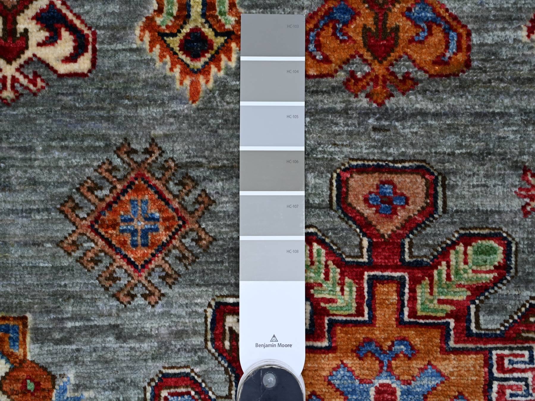 Kazak Tribal & Geometric hand-knotted wool rug in Gray & Ivory, 8' x 9'7" — SKU O021250 (view 7)
