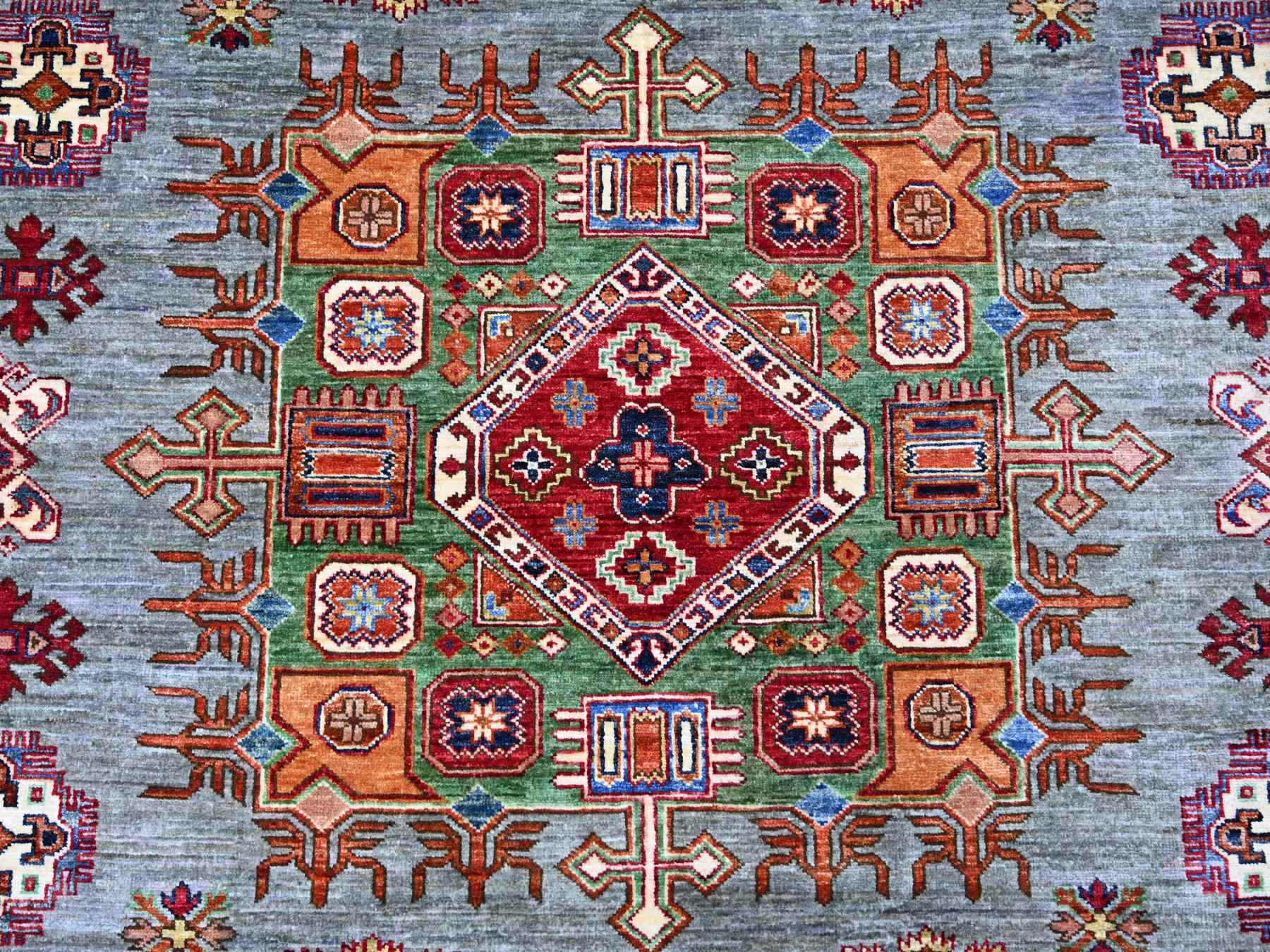 Kazak Tribal & Geometric hand-knotted wool rug in Gray & Ivory, 8' x 9'7" — SKU O021250 (view 8)