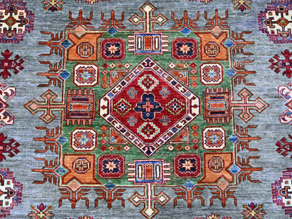 Kazak Tribal & Geometric hand-knotted wool rug in Gray & Ivory, 8' x 9'7" — SKU O021250 (view 8)