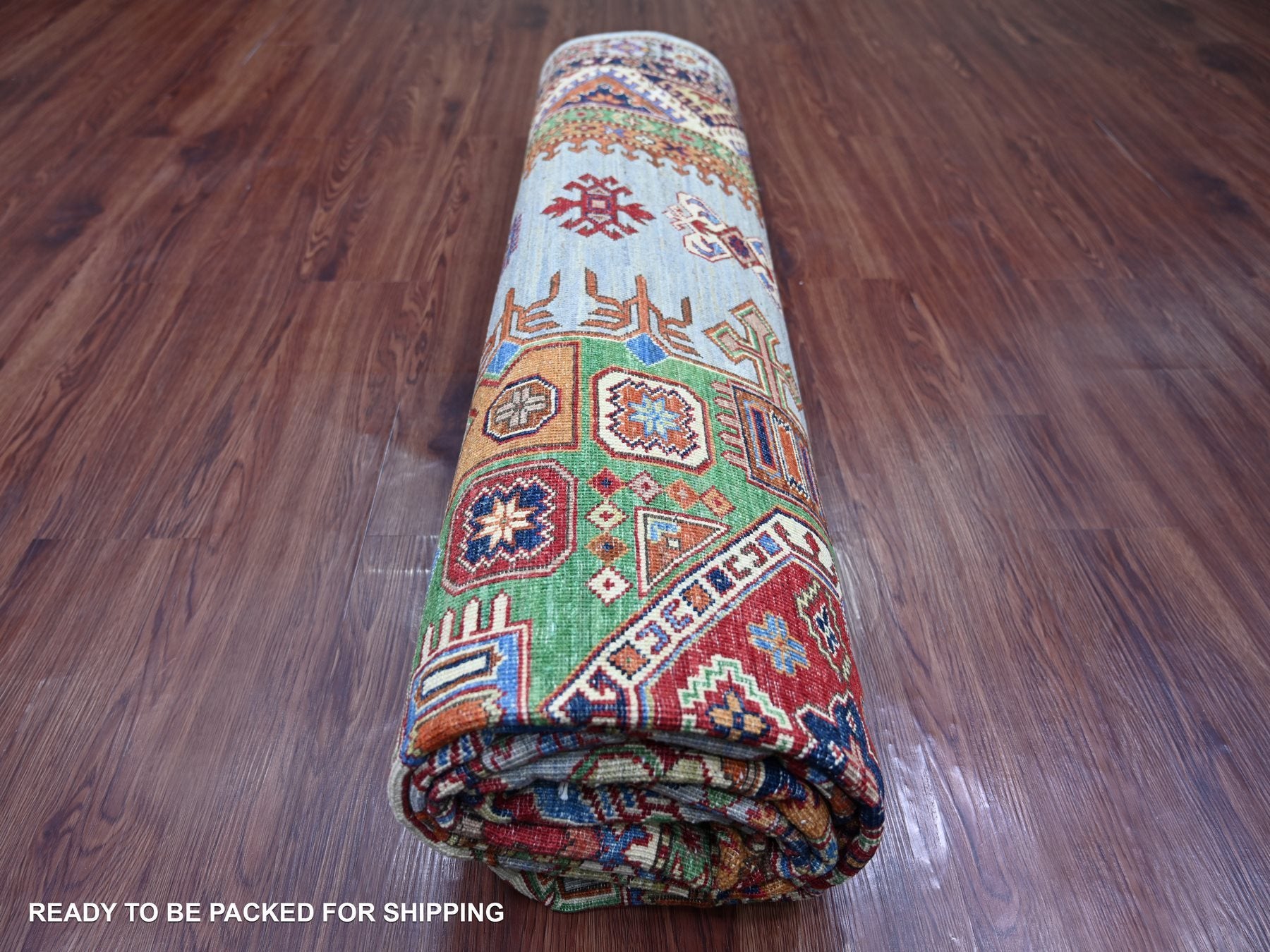 Kazak Tribal & Geometric hand-knotted wool rug in Gray & Ivory, 8' x 9'7" — SKU O021250 (view 9)