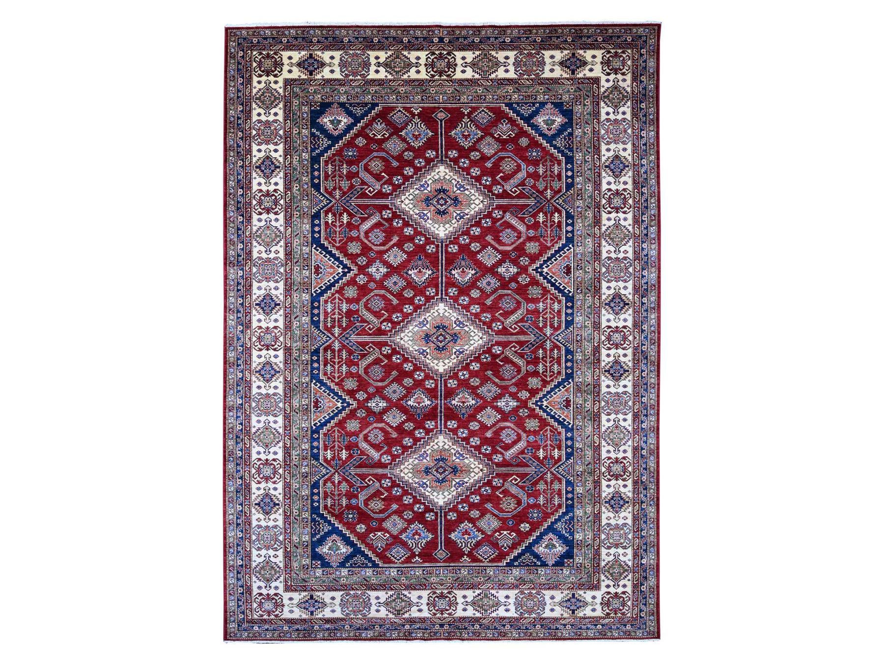 Kazak Tribal & Geometric hand-knotted wool rug in Red & Ivory, 8'9" x 12'6" — SKU O021253