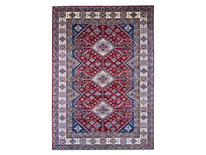 Kazak Tribal & Geometric hand-knotted wool rug in Red & Ivory, 8'9" x 12'6" — SKU O021253