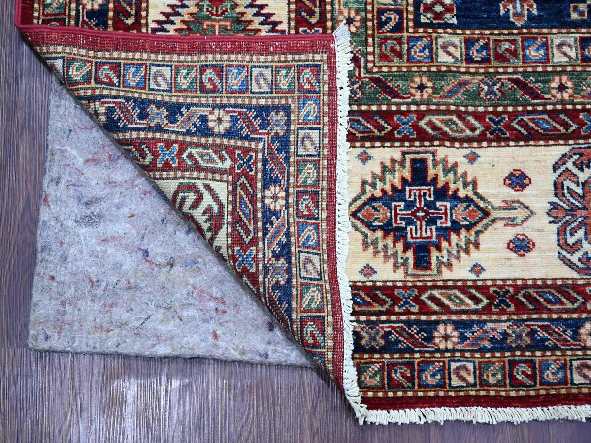Kazak Tribal & Geometric hand-knotted wool rug in Red & Ivory, 8'9" x 12'6" — SKU O021253 (view 4)