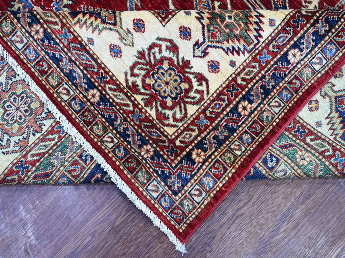 Kazak Tribal & Geometric hand-knotted wool rug in Red & Ivory, 8'9" x 12'6" — SKU O021253 (view 6)