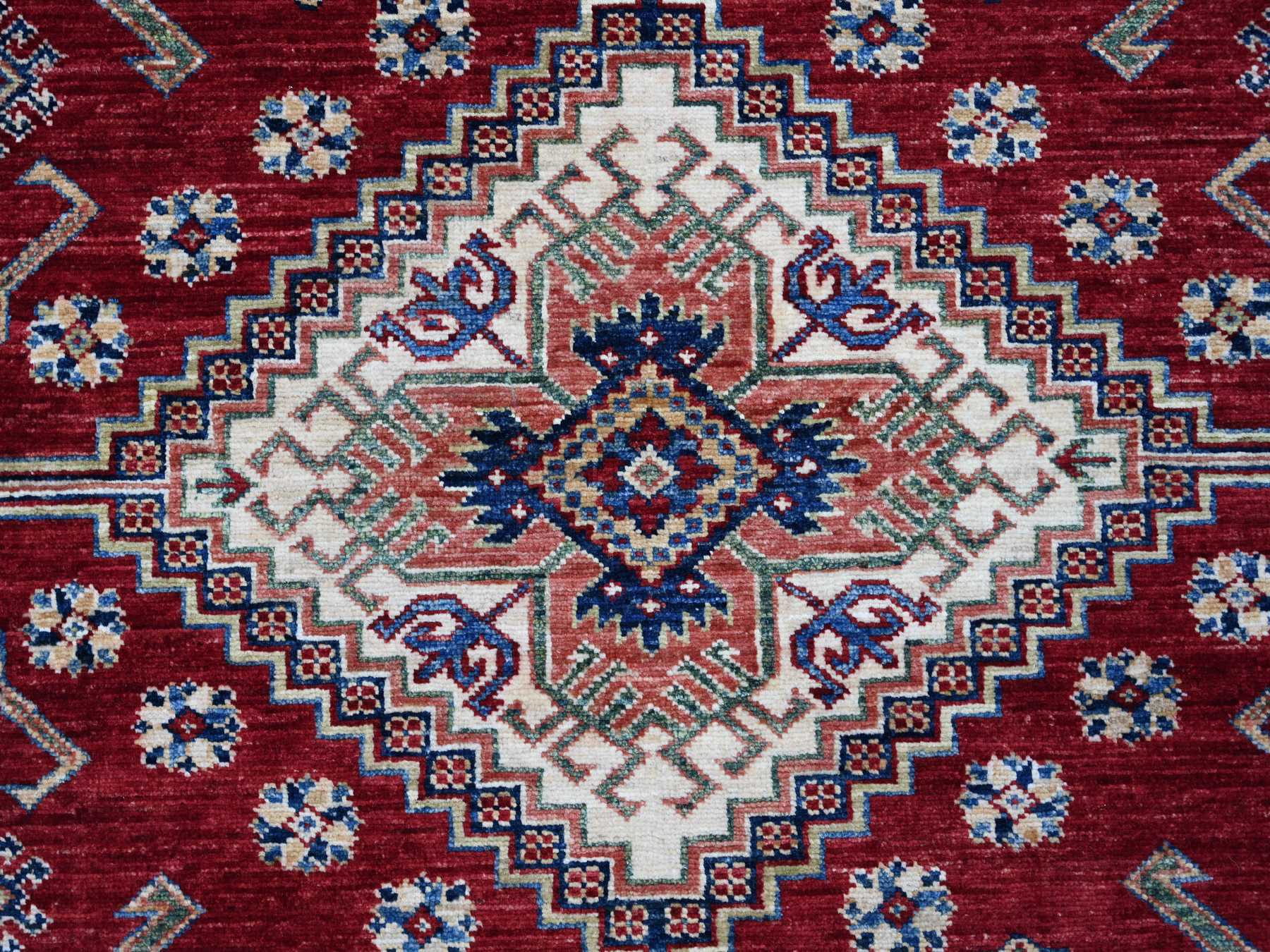 Kazak Tribal & Geometric hand-knotted wool rug in Red & Ivory, 8'9" x 12'6" — SKU O021253 (view 8)