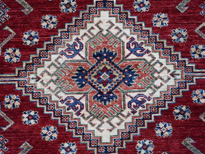 Kazak Tribal & Geometric hand-knotted wool rug in Red & Ivory, 8'9" x 12'6" — SKU O021253 (view 8)