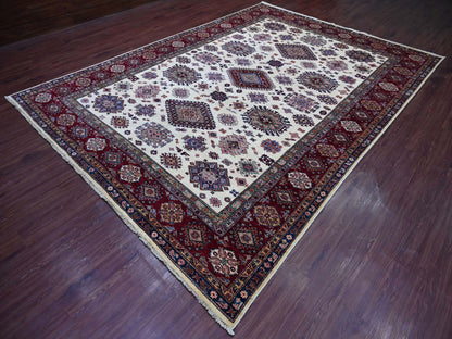 Ivory 8'7" x 11'11" Tribal & Geometric Hand knotted Wool Rug - Sku: O021256