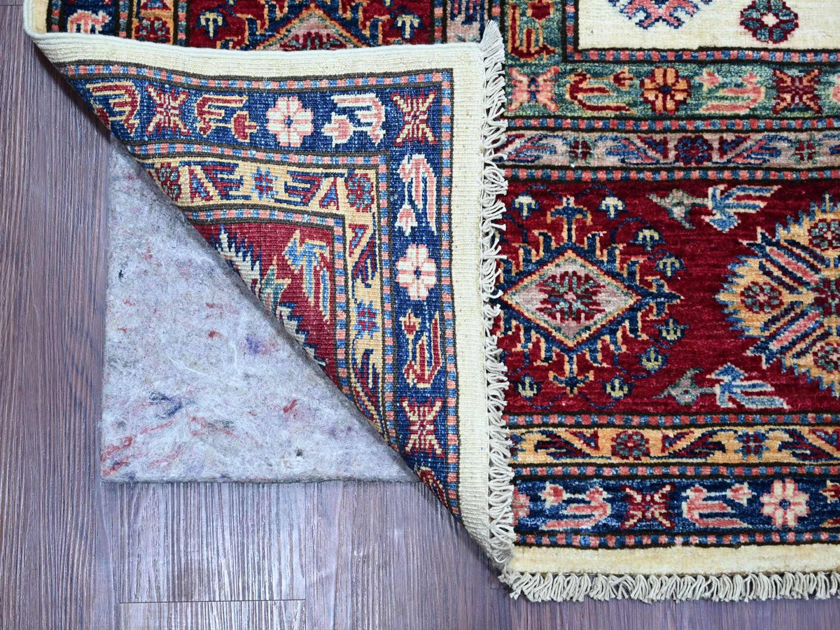 Kazak Tribal & Geometric hand-knotted wool rug in Ivory & Red, 8'7" x 11'11" — SKU O021256 (view 4)