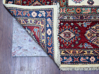 Kazak Tribal & Geometric hand-knotted wool rug in Ivory & Red, 8'7" x 11'11" — SKU O021256 (view 4)
