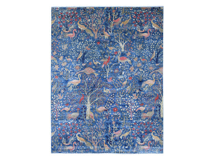 Blue 8'11" x 11'8" Oushak And Peshawar Hand knotted Wool Rug - Sku: O021258