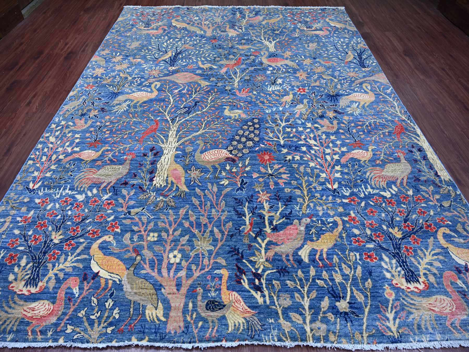 Blue 8'11" x 11'8" Oushak And Peshawar Hand knotted Wool Rug - Sku: O021258