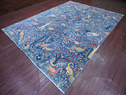 Blue 8'11" x 11'8" Oushak And Peshawar Hand knotted Wool Rug - Sku: O021258