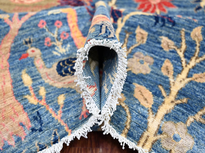 Blue 8'11" x 11'8" Oushak And Peshawar Hand knotted Wool Rug - Sku: O021258
