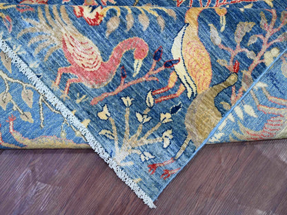 Blue 8'11" x 11'8" Oushak And Peshawar Hand knotted Wool Rug - Sku: O021258