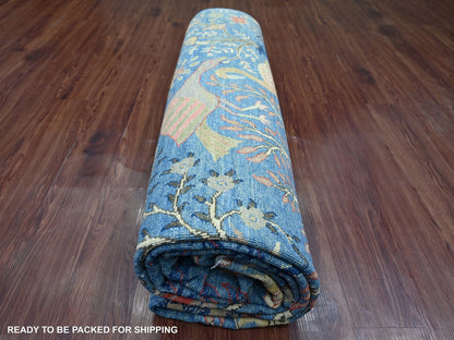 Blue 8'11" x 11'8" Oushak And Peshawar Hand knotted Wool Rug - Sku: O021258