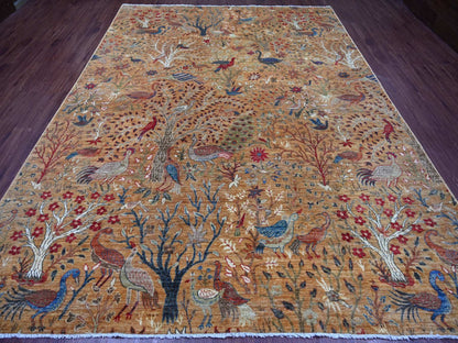 Brown 8'10" x 11'10" Oushak And Peshawar Hand knotted Wool Rug - Sku: O021259
