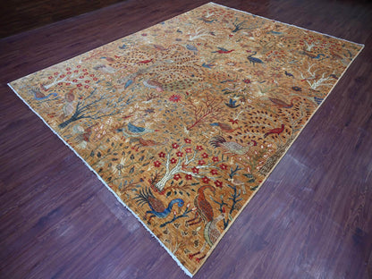 Brown 8'10" x 11'10" Oushak And Peshawar Hand knotted Wool Rug - Sku: O021259