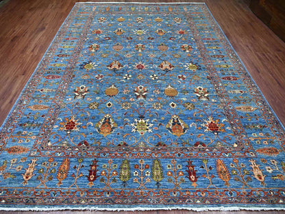 Blue 8'10" x 11'10" Tribal & Geometric Hand knotted Wool Rug - Sku: O021260