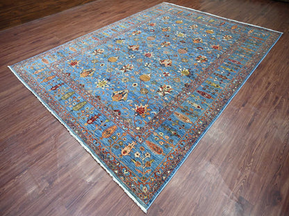 Blue 8'10" x 11'10" Tribal & Geometric Hand knotted Wool Rug - Sku: O021260
