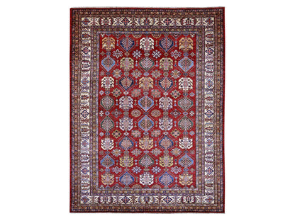 Kazak Tribal & Geometric hand-knotted wool rug in Red & Ivory, 9' x 11'11" — SKU O021261