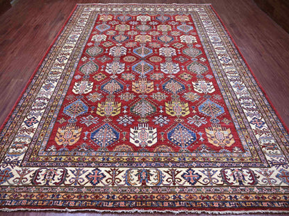 Kazak Tribal & Geometric hand-knotted wool rug in Red & Ivory, 9' x 11'11" — SKU O021261 (view 2)