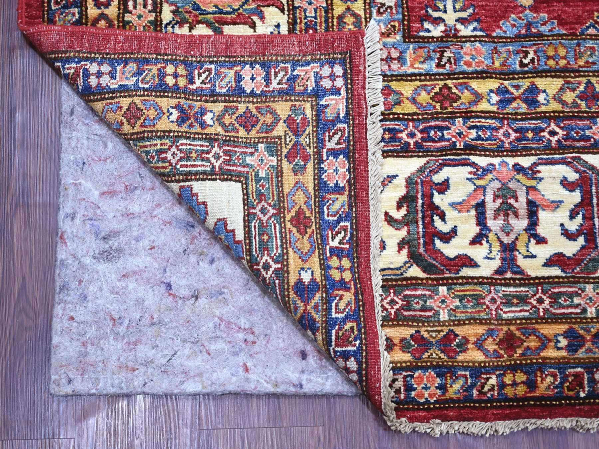 Kazak Tribal & Geometric hand-knotted wool rug in Red & Ivory, 9' x 11'11" — SKU O021261 (view 4)