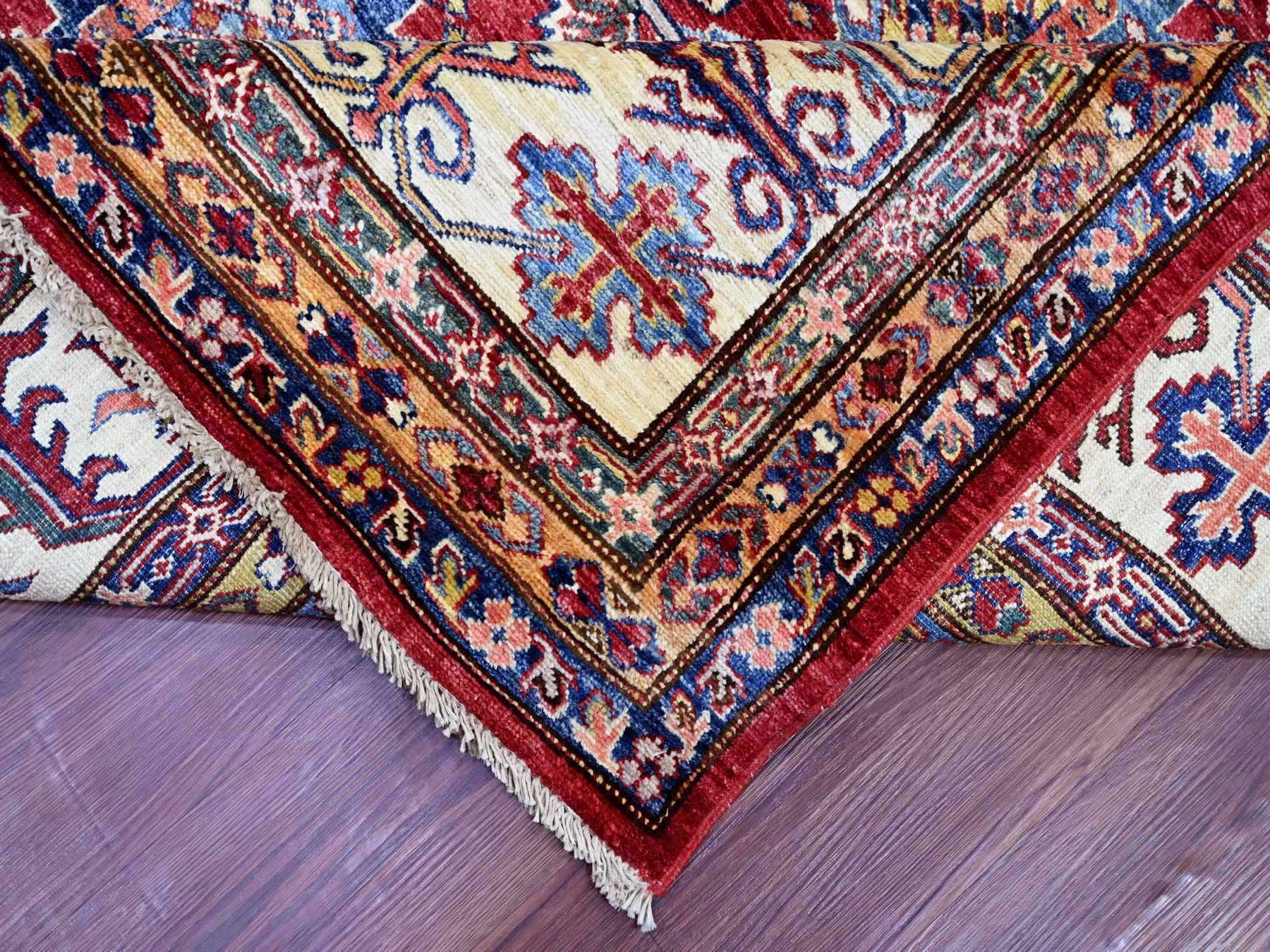 Kazak Tribal & Geometric hand-knotted wool rug in Red & Ivory, 9' x 11'11" — SKU O021261 (view 6)