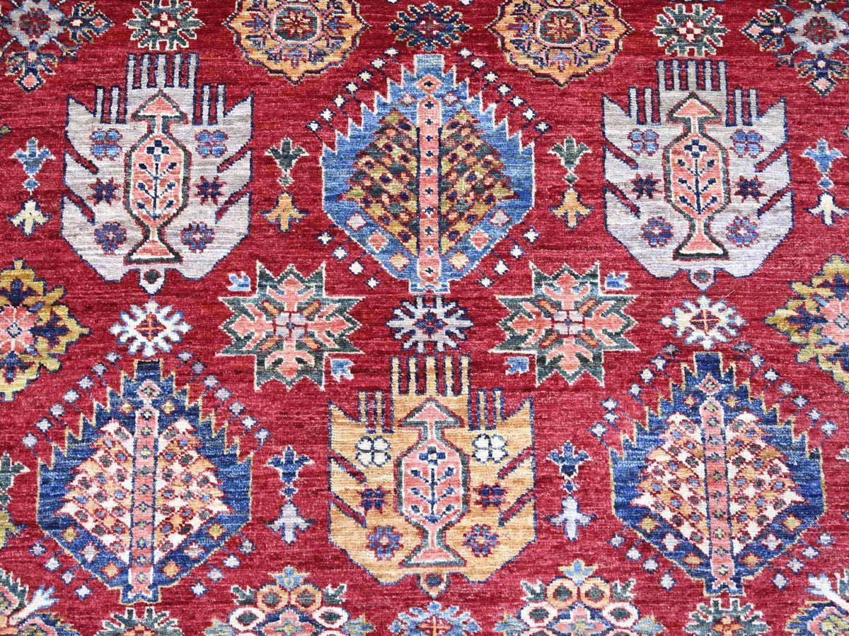 Kazak Tribal & Geometric hand-knotted wool rug in Red & Ivory, 9' x 11'11" — SKU O021261 (view 8)