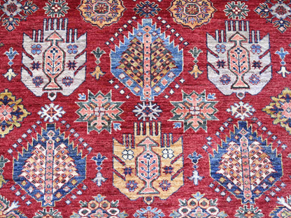 Kazak Tribal & Geometric hand-knotted wool rug in Red & Ivory, 9' x 11'11" — SKU O021261 (view 8)