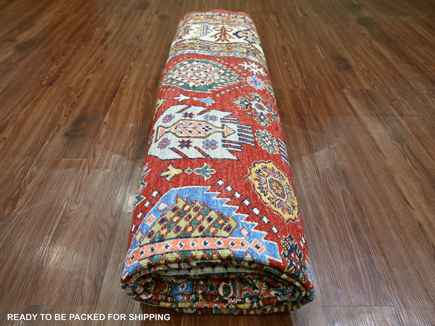Kazak Tribal & Geometric hand-knotted wool rug in Red & Ivory, 9' x 11'11" — SKU O021261 (view 9)