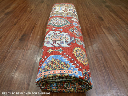 Kazak Tribal & Geometric hand-knotted wool rug in Red & Ivory, 9' x 11'11" — SKU O021261 (view 9)