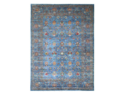 Blue 9'1" x 12'2" Tribal & Geometric Hand knotted Wool Rug - Sku: O021262