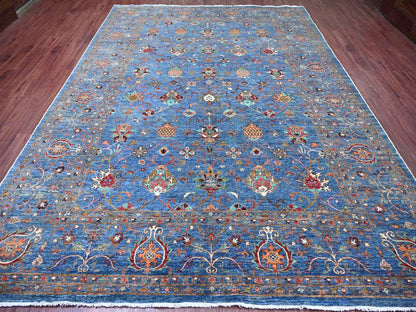 Blue 9'1" x 12'2" Tribal & Geometric Hand knotted Wool Rug - Sku: O021262