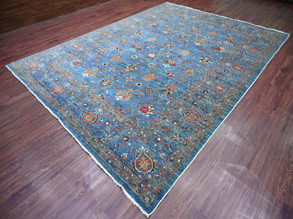Tribal & Geometric hand-knotted wool rug in Blue, 9'1" x 12'2" — SKU O021262 (view 3)