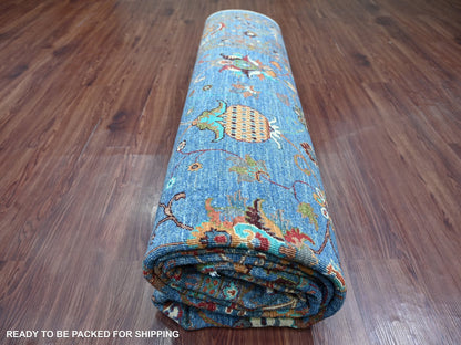 Blue 9'1" x 12'2" Tribal & Geometric Hand knotted Wool Rug - Sku: O021262