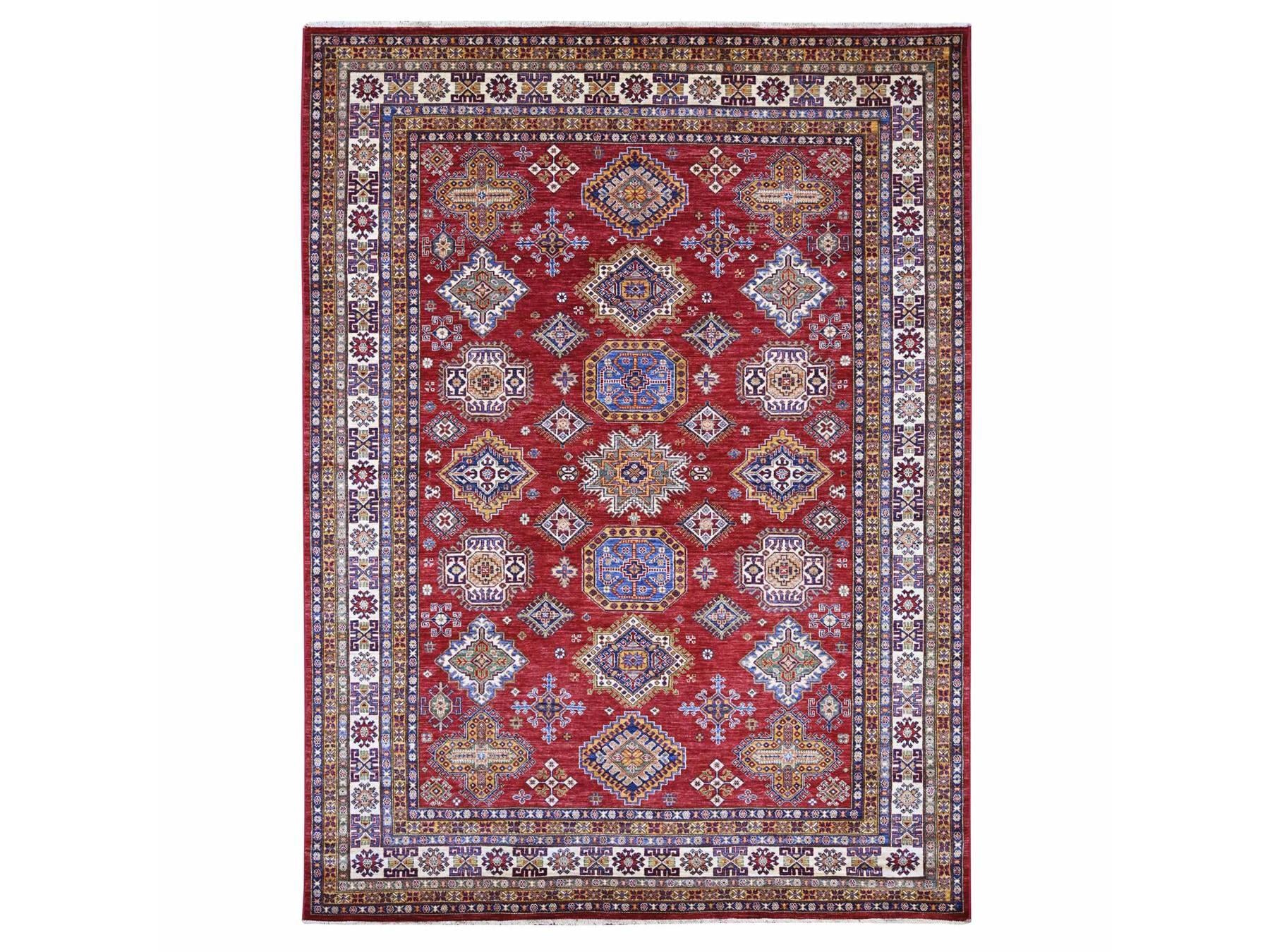 Kazak Tribal & Geometric hand-knotted wool rug in Red & Ivory, 7'10" x 10'6" — SKU O021263