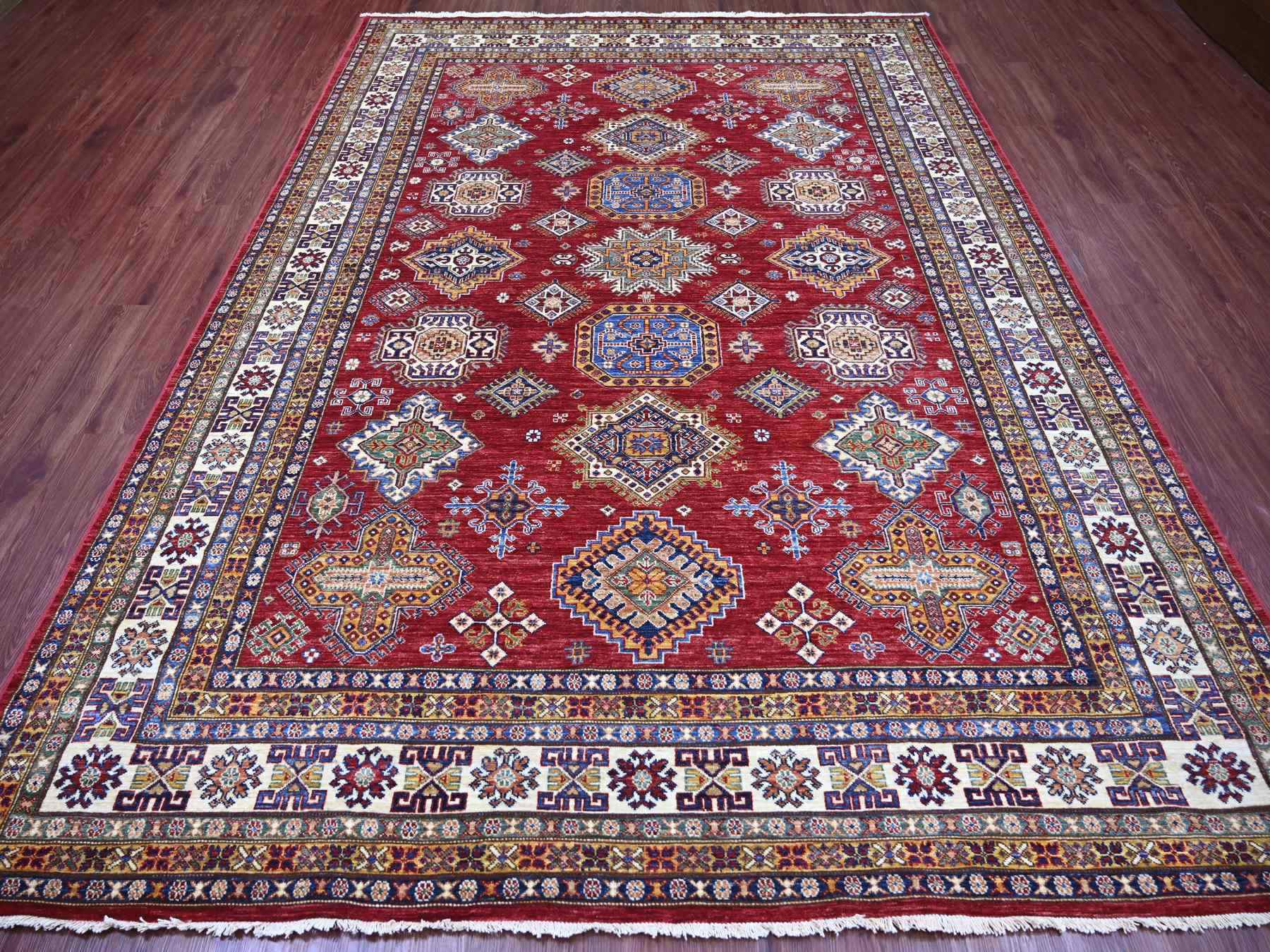 Kazak Tribal & Geometric hand-knotted wool rug in Red & Ivory, 7'10" x 10'6" — SKU O021263 (view 2)