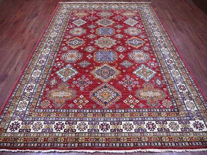 Kazak Tribal & Geometric hand-knotted wool rug in Red & Ivory, 7'10" x 10'6" — SKU O021263 (view 2)